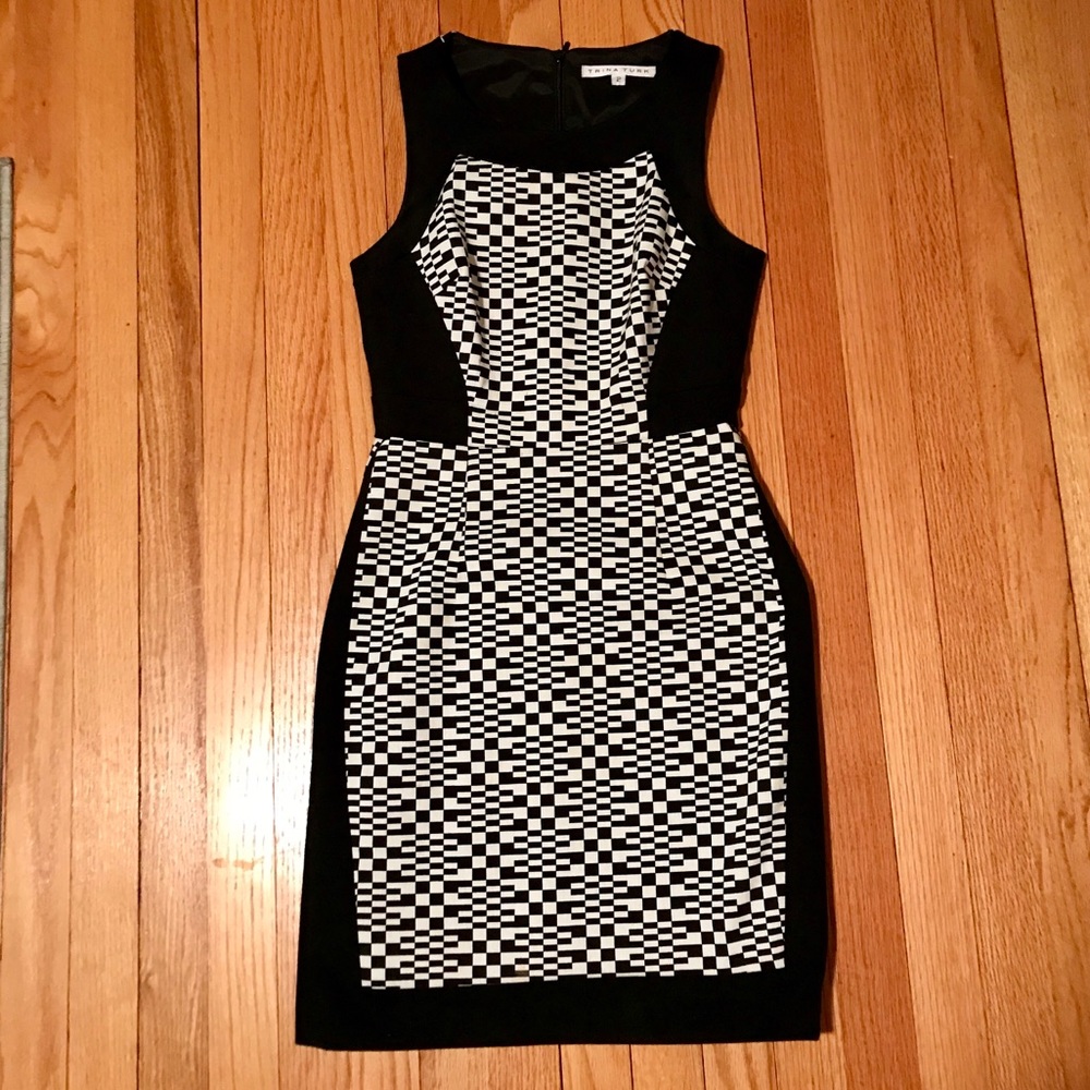 Trina Turk black / white checked sleeveless dress